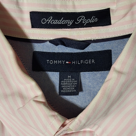 Tommy Hilfiger Men's Pink Striped Academy Poplin Casual Button Down Shirt Med - Picture 3 of 10